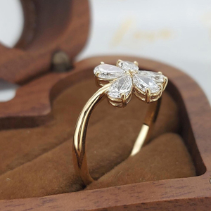 Luxury Flower Diamond <b>Ring</b> for Women <b>Adjustable</b> Gold Plated CZ Floral <b>Ring</b> - Product Image 3