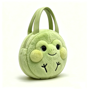 customized Fluffy animal-shaped faux leather handle <b>bag</b>,Round green <b>frog</b> plush handbag,Kids animal-themed <b>frog</b> purse - Product Image 1