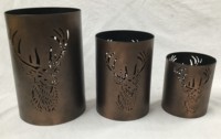 Ornamen Gantung Meja Besi Desain Rusa Sonnet Decor, Tempat Lilin Votive Berlapis Bubuk Hitam, Cetak Digital Buatan Tangan untuk Rumah