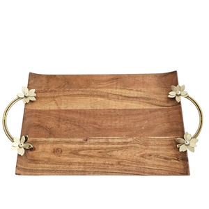 Bandeja de Servicio de Madera de Diseño Moderno con Detalles Florales Metálicos, Bandeja Decorativa para Encimera de Cocina, Bandeja para Servir Café en Oferta - Product Image 3