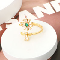 NYH Bague fleur rotative en zircon cubique pour femme Bagues de luxe en plaqué or avec abeille