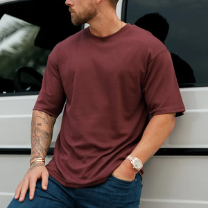 Peso pesado de gran tamaño personalizado serigrafiado Logo Drop Shoulder alta calidad 100% algodón cuello redondo Camiseta suelta para hombres - Product Image 3