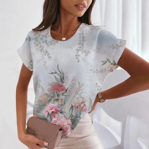 Camiseta informal de manga larga con patrón de flores para mujer, tela de rizo con gráfico personalizado, estampado de moda de verano transpirable de secado rápido - Product Image 3