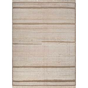 Blythe Ivory Striped Abstract <b>Boho</b>-Inspired Hand Knotted Afghan Wool <b>Rug</b> for Home Living Room Carpet Rectangle Hallway - Product Image 1