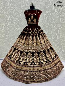 Magnifique Look Premium Collection Designer Velours Lourd Avec Paillettes Brodées Lehenga Choli Fabricant De L'Inde - Product Image 3