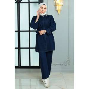 Conjunto Casual de Dos Piezas para Mujer, Talla XXS/XS, Shorts de Mezclilla a Media Pierna con Cuello Redondo y Hombros Acentuados, 100% Algodón - Product Image 6