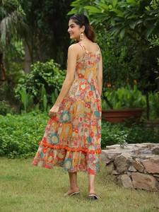 Vestido bohemio de algodón con estampado de bloque a mano indio, ropa informal de verano Floral, estilo dulce hecho a mano, regalo perfecto Natural para ella - Product Image 4