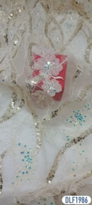 3D Floral Glitter French Net Lace <strong>Fabric</strong> Sequin Embroidery Tulle for Bridal Bags for Lace <strong>embellishments</strong> - Product Image 4