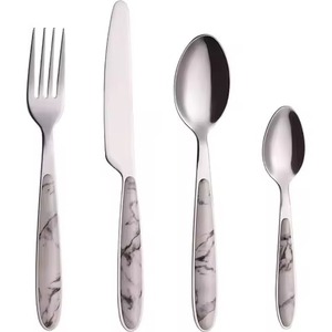 Juego de cubiertos con mango de mármol redondo de acero inoxidable dorado Mini cuchara y tenedor para niños de acero inoxidable real - Product Image 5