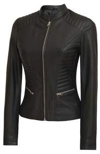 Chaqueta de cuero tejida para mujer superventas de alta calidad con cuello levantado patrón sólido de invierno característica transpirable - Product Image 5