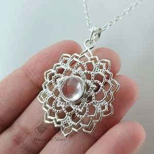 Handmade Crown Chakra Crystal Pendant Sterling <b>Silver</b> <b>Necklace</b> Spiritual Meditation Yoga Healing Jewelry Exclusive for Crystal - Product Image 2