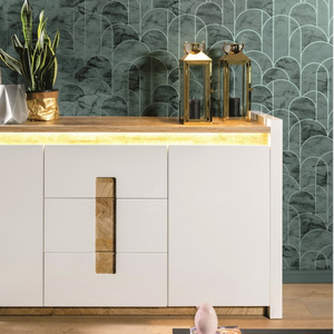 Parrita ตู้เก็บของสีขาวมันวาวทำจากไม้เนื้อแข็งที่มี<span class=keywords><strong>2</strong></span>ประตู<span class=keywords><strong>3</strong></span>ลิ้นชักและไฟ LED - Product Image 1