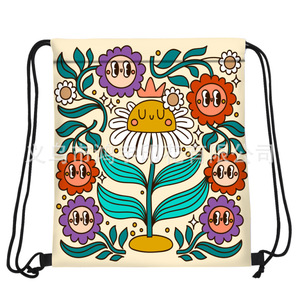 New Title Waterproof <b>Cartoon</b> Flower Oxford Drawstring <b>Backpack</b> Foldable Storage Bag for Wholesale - Product Image 1