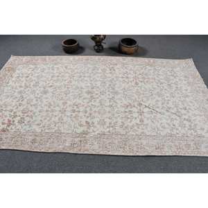 พรมตุรกีวินเทจสีขาวคลาสสิคสีเบจ4.7x8.6ฟุตผ้าขนสัตว์เนื้อยางเย็บปะติดปะต่อกันด้านหลังสำหรับห้องนั่งเล่นลายทางสำหรับวัยรุ่น - Product Image 3