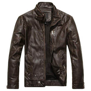 Veste en cuir PU pour hommes de qualité personnalisée avec col montant Automne Hiver Manteau de moto polaire Toile Logo avant - Product Image 1