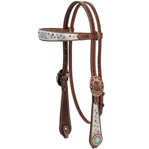 Headstall de cheval en cuir véritable réglable Western Headstall pour cheval - Product Image 3