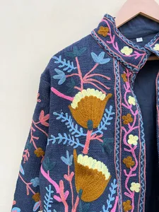 Suzani แจ็คเก็ตสไตล์วินเทจทำด้วยมือผ้าฝ้ายระบายอากาศและกันลมปักลายดอกไม้ - Product Image 5