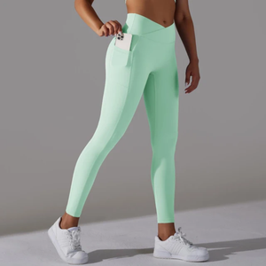 Groothandel op maat gemaakte logo's, hoogwaardige casual, effen, ademende 100% katoenen sport-leggings, naadloze yoga-leggings voor fitness en gym. - Product Image 1