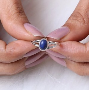 New Arrival Women's Eternity Vermeil <b>Ring</b> Solid 925 Sterling Silver Bezel Setting Natural Afghani <b>Lapis</b> <b>Lazuli</b> Gemstone Parties - Product Image 3