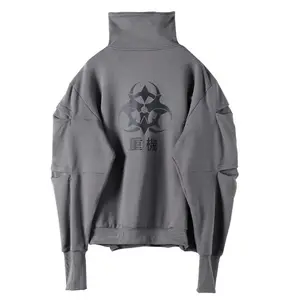 Custom Streetwear Hoodie Techwear Men's Hip Hop 3D Embroidery Long Sleeve Sweatshirt with Pockets