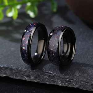 Ensemble de bagues de couple Galaxy Starry Night Starry Night Starry Wedding Bands Sky Galaxy Sandstone Bague nébuleuse personnalisée par ZUBEDA GEMS - Product Image 2