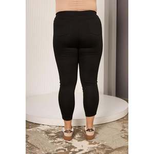 Leggings noirs grande taille RMG avec bordure en simili cuir pour femmes - Collants confortables pour l'hiver - Product Image 4