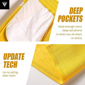 Venta al por mayor pantalones cortos amarillos personalizados para hombre 100% algodón Activewear gimnasio pantalones cortos con 3 bolsillos de rizo francés 5 pulgadas en cintura elástica - Product Image 2