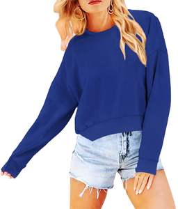 Verano peso pesado recortado algodón cuello redondo gota hombro mujer sudadera diseño personalizado Rhinestone Casual liso sudaderas con capucha mujeres - Product Image 1