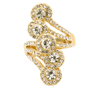 Anello di pietra preziosa in lega di tendenza Vintage con placcatura in oro 18K intarsio di cristallo Stretch luna e forma di numero gioielli cristallini - Product Image 2