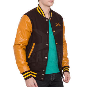 Veste en cuir de laine légère élégante de style Letterman pour hommes avec col montant et bouton recouvert de la saison d'hiver - Product Image 2