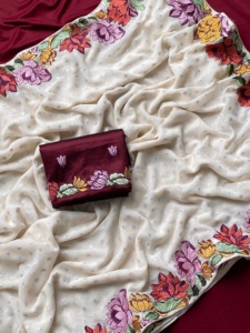 Georgette de conception Bollywood lourde à l'air magnifique avec broderie florale Saree achats en ligne au prix de gros - Product Image 4