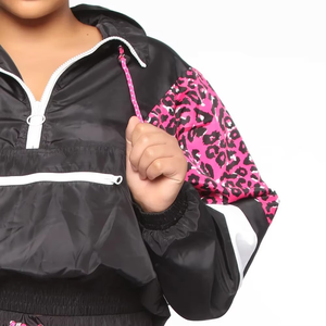 Trendy Leopard Print Women 2 Piece Windbreaker Set Windproof Breathable Cropped Jacket High Waist Shorts Sporty Tracksuit Outfit - Product Image 3