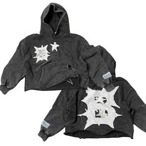 Logo personnalisé lavé à l'acide en détresse Patch brodé à capuche pour hommes 100% coton Design personnalisé Streetwear Couleur unie hiver - Product Image 3