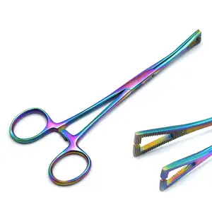 Multi Rainbow Color 6.25" Triangle Slotted Locking Pennington Forceps (New) High Precision Body Tattoo Piercing Tool