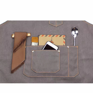 Tablier de barbier professionnel en toile délavée avec bretelles en cuir de couleur unie, cape de coupe de cheveux pour salon de coiffure - Product Image 4