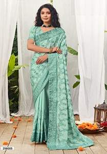 ชนเผ่าอินเดียแบบดั้งเดิมและคลาสสิกเทศกาลพรรคสวมเครปผ้าเย็บปักถักร้อยสารีและอุดมไปด้วย Pallu ออกแบบ Boho ชุด Sarees - Product Image 3