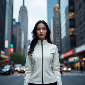 Veste de motard à glissière en cuir véritable coupe-vent surdimensionnée pour femmes avec rembourrage en coton et tissu tricoté - Product Image 3