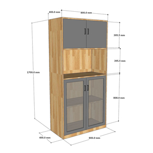 Armoire de classement minimaliste à 4 niveaux en bois d'hévéa avec portes vitrées réglables, verrouillable et autoportante - pour atelier et entrepôt - Product Image 4