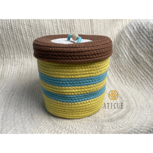 Handmade 8x8 Inch Multicolor Cotton Rope <b>Woven</b> <b>Basket</b> Lid Decorative Storage Organizer for Living Room for Christmas Bag - Product Image 4