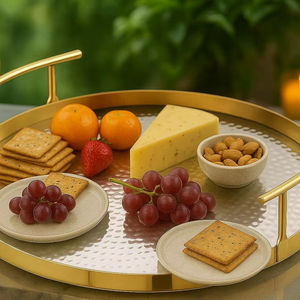 ถาดโลหะมีพื้นผิวที่ทันสมัยเหมาะสำหรับการตกแต่งบ้านที่ทันสมัยและให้บริการชากาแฟหรือขนมขบเคี้ยวในงานกิจกรรม - Product Image 1