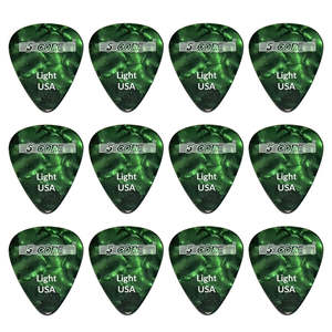 5 plectres de guitare en celluloid vert de qualité supérieure, lot de 12, 0,46 mm, fabriqués aux États-Unis pour guitares acoustiques/électriques/basses - Product Image 1