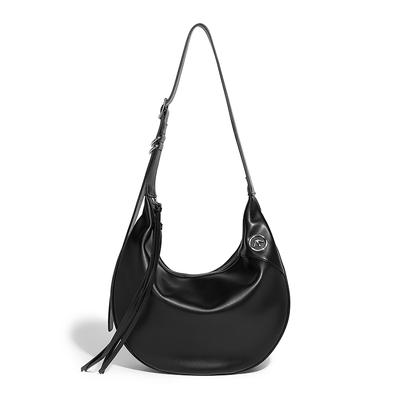 Black Super Soft Hobo Bag Mini Logo Half-moon Shoulder Bag