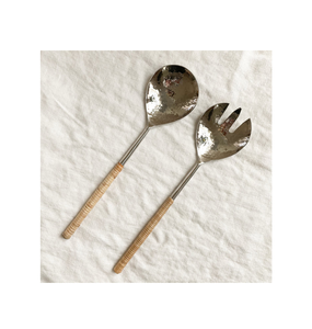 ชุดอุปกรณ์ทานอาหารทองเหลือง2ชิ้นพร้อมแปรงขัดสำหรับใช้ในบ้านชุดมีดสลัดดีไซน์ใบไม้ - Product Image 3