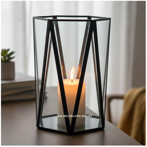 Chrome Stainless Steel Geometric Glass <b>Lantern</b> Indoor/<b>Outdoor</b> Decorative Tabletop <b>Candle</b> Holder for Weddings Other <b>Candle</b> - Product Image 1