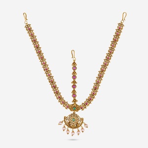Antique Tikka 187997 Women's <b>Necklace</b> and Earring Sets Zinc Alloy Gold Polish for Wedding Occasions - Product Image 1