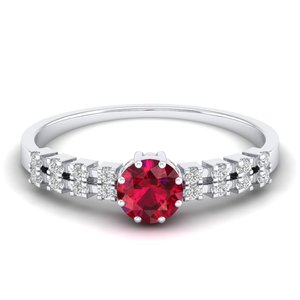 Anillo de Piedra Preciosa de Rubí de Corte Brillante Redondo de Diseño Original REYES de 0.5 Quilates en Plata de Ley 925, Anillos de Compromiso de Moissanita - Product Image 1