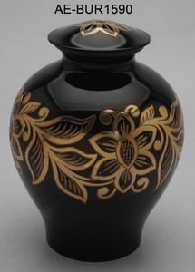 Urne funéraire de style européen en laiton noir à motifs floraux, écologique, durable, capacité de 220 pouces cubes, pour inhumation - Product Image 2