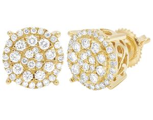 Boucles d'oreilles en grappe à taille ronde serties de diamants de laboratoire, plaquées or jaune 10K, pour fêtes, mariages et cadeaux - Product Image 2