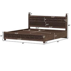 Juego de Dormitorio King Moderno de Madera de Teca Maciza para Hoteles y Apartamentos con Almacenamiento, Tallado a Mano con Motivos Florales, 2 Mesitas de Noche - Product Image 3