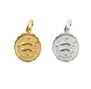 Pendentif rond en argent sterling Poissons Zodiac 11mm plaqué or et argent rhodié unisexe pour la fabrication de colliers ou de boucles d'oreilles - Product Image 5